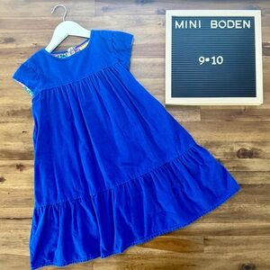 Mini Boden Blue Tiered Twirly Corduroy Dress 9-10 Short Sleeve Girls European